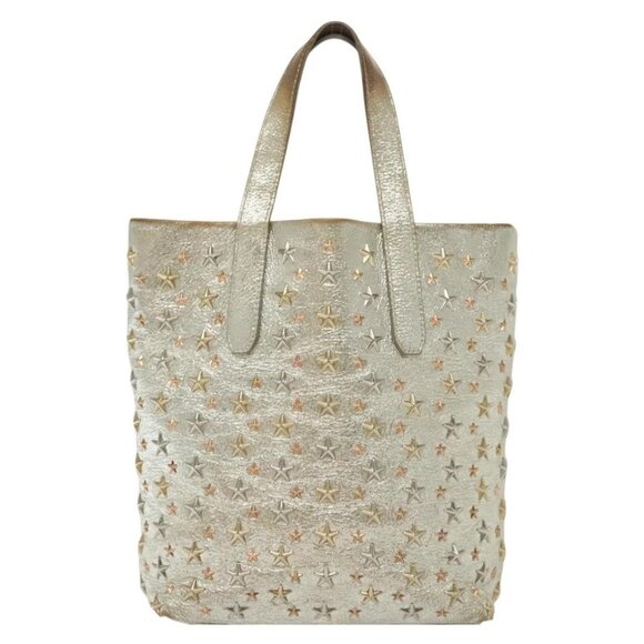 Jimmy Choo Studs Tote Bag Leather Champagne Gold Auth bs28966 - Picture 12 of 16